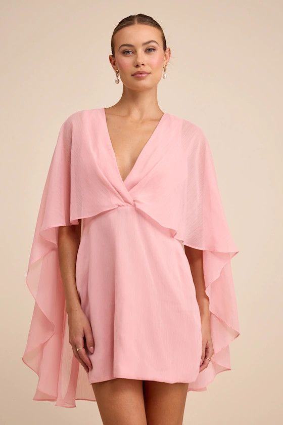 Jolia Light Pink Cape V-Neck Mini Dress | Lulus