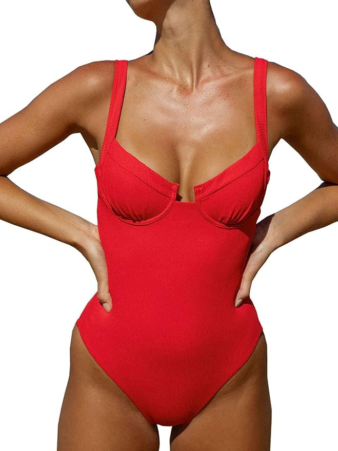 BERLOOK Women's Contrast Trim Knotted Slimming One-Piece Swimsuit Sexy Retro Bathing Suits | Amazon (US)