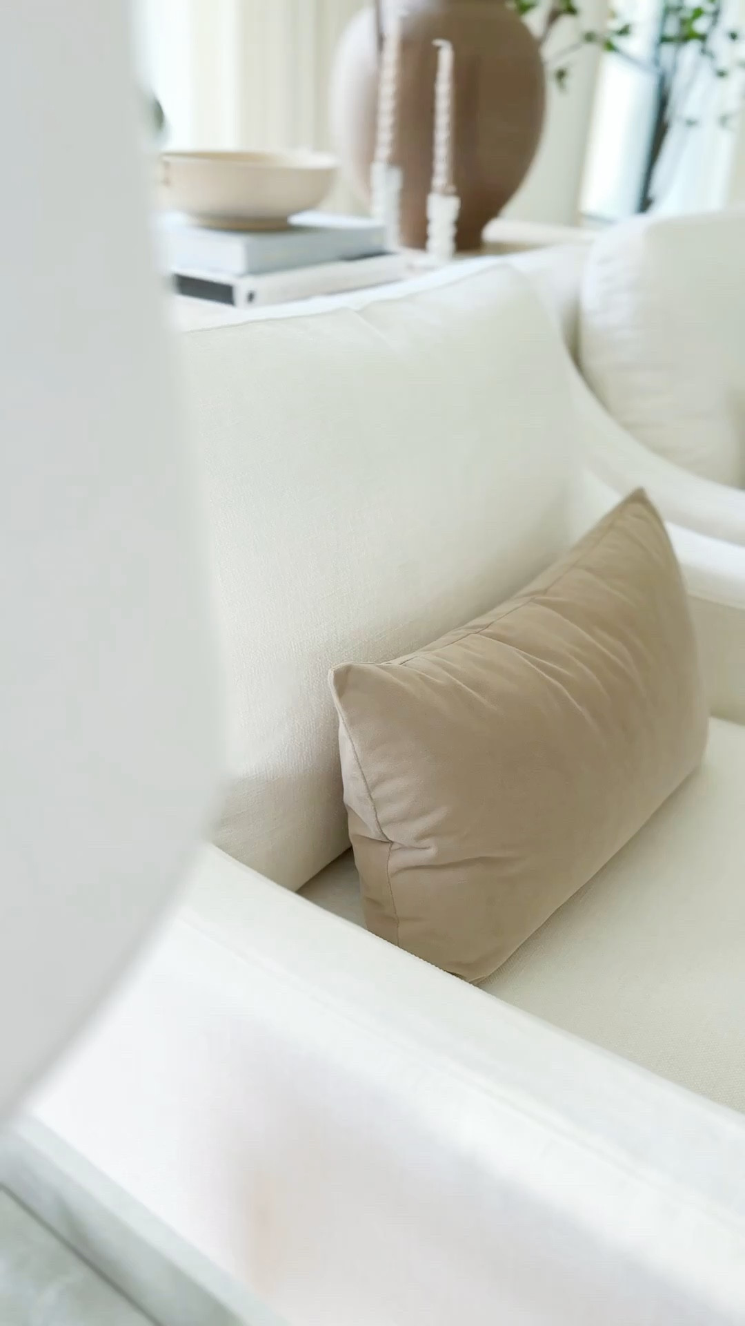 My favorite neutral velvet lumbar pillows from Amazon! These are perfect year-round, but I love the warm tones for fall. Styled behind is some decor from McGee and Co, Walmart, and target on this beautiful lightwood, modernconsole table.

#LTKVideo #LTKHome #LTKStyleTip