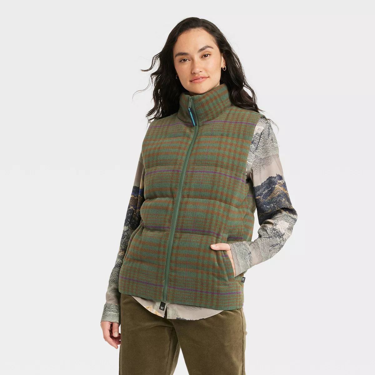 Houston White Adult Puffer Vest - Green Plaid | Target