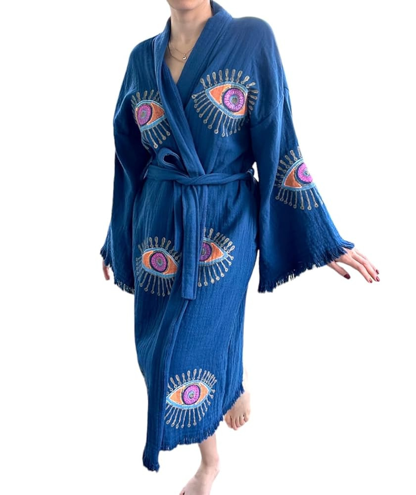 Pinus Evil Eye Kimono Robe Hand Painted, 100% Cotton, Robe, Loungewear, housecoat One Size Fits X... | Amazon (US)