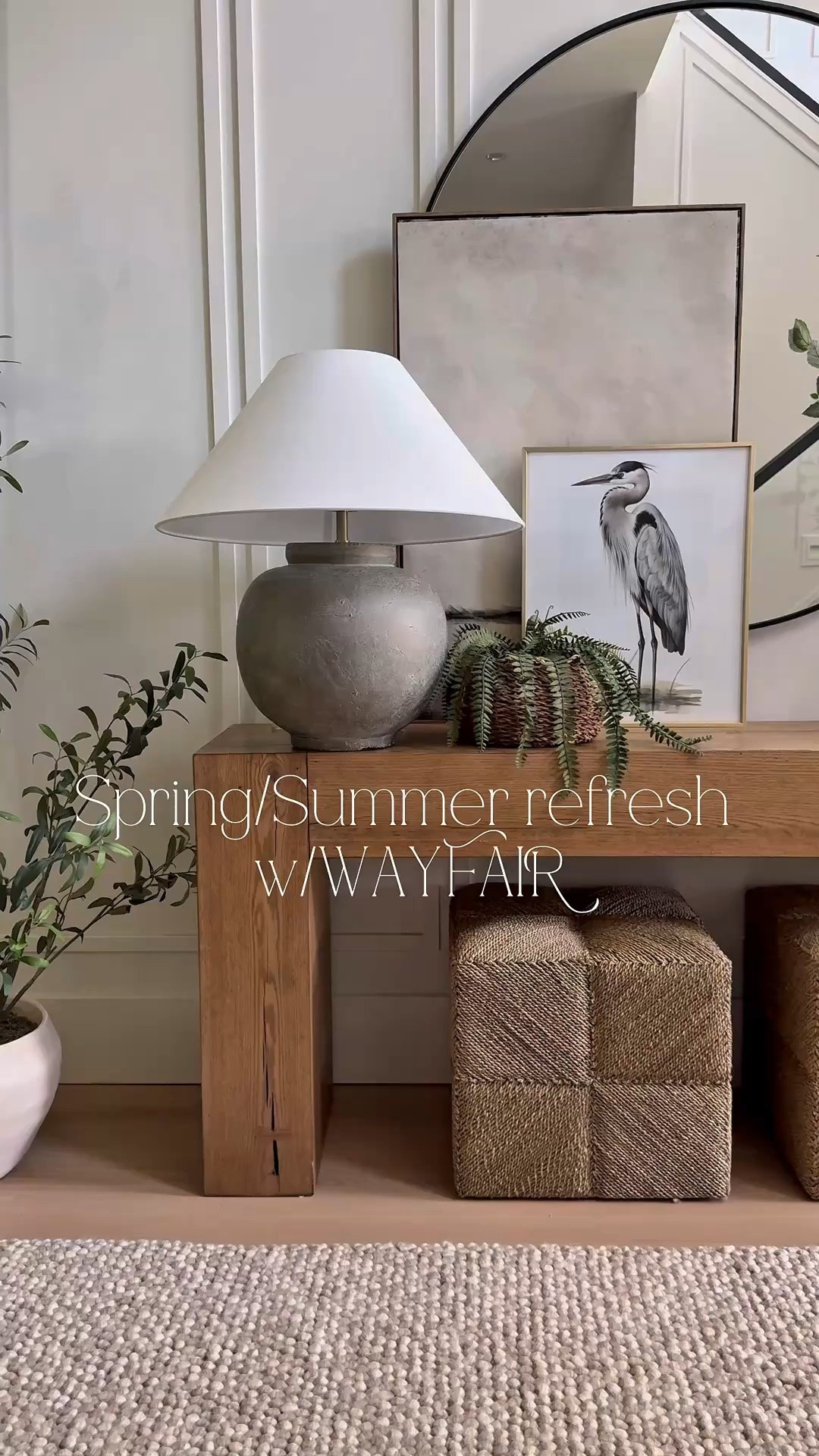 Entryway refresh with @Wayfair ! 
Neutral, organic, casually elegant… so happy with how this all came together! 
This gorgeous lamp is a new Wayfair find, makes such a statement✨
#ad #Wayfair #Wayfairpartner