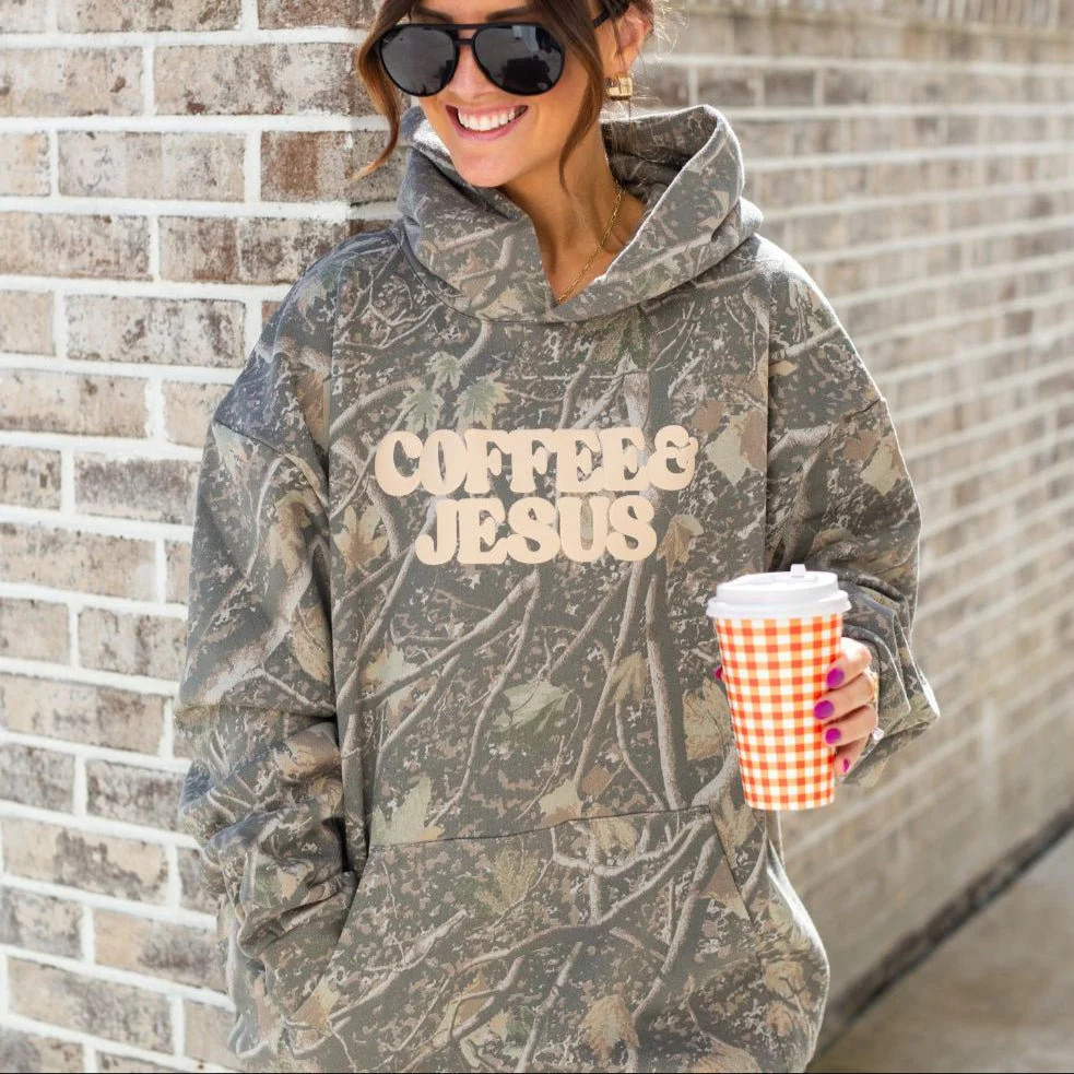 PUFF 'Coffee & Jesus' Camo Hideaway Hoodie | United Monograms