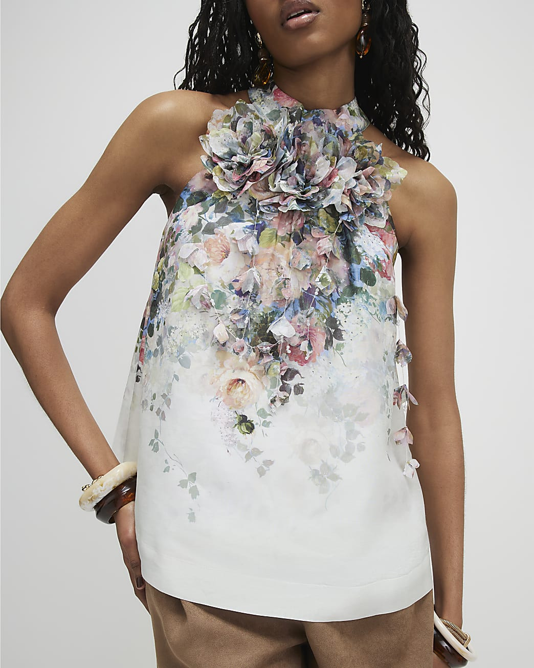 White 3D Floral Sleeveless Blouse | River Island UK & IE