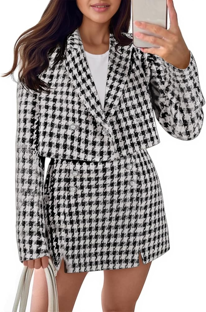 Cicy Bell Womens Cropped Tweed Blazer Sets 2 Piece Outfits and Mini Skirt Sets Business Casual Su... | Amazon (US)