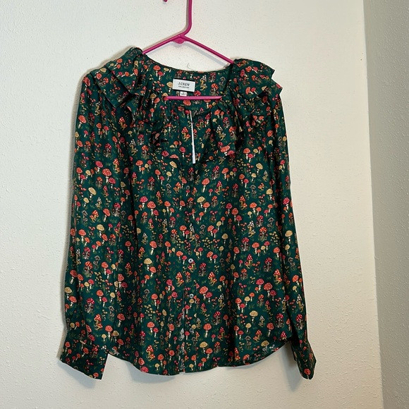 J. Crew Collection Silk Long Sleeve Blouse Mushroom Forest Print Green | Poshmark