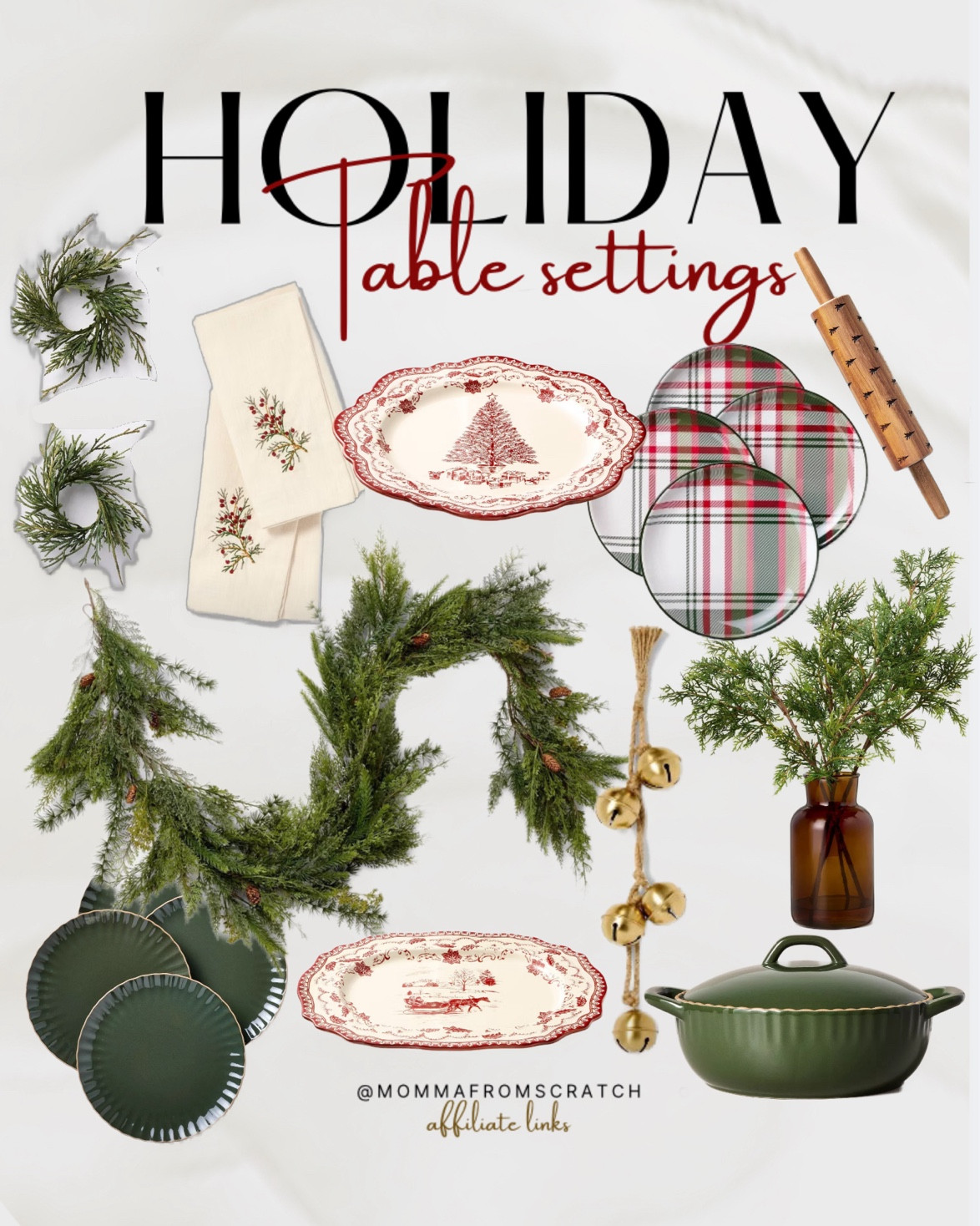 Holiday tablescape, Christmas dishes, garland, cookware. 

#LTKStyleTip #LTKSeasonal #LTKHome