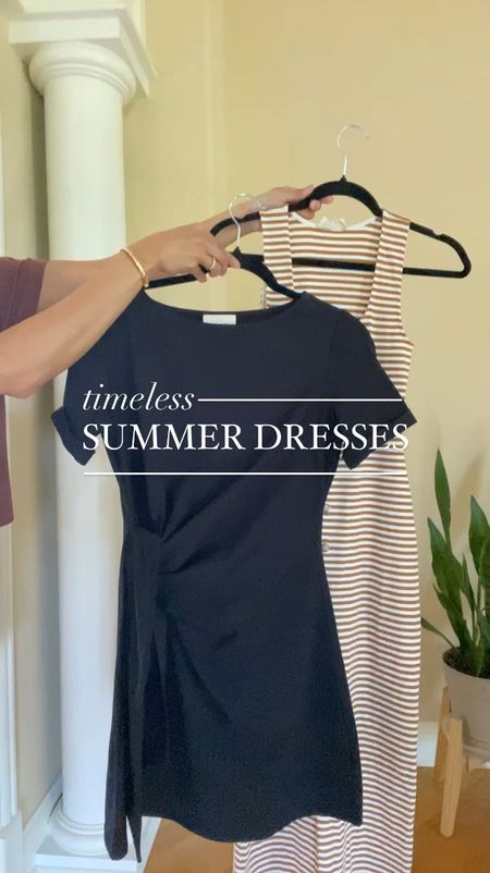 Timeless summer dresses. Easy summer dress. 
Black dress is made of nice cotton material and has a great fit with the tie waist style. True to size or size down if in between. 
Longer tank dress is made of a nice cotton ribbed material. Buttons are functional so you can create your own look. True to size or size up if in between. 
Summer necklace can be worn long or layered shorter. 
Straw bag. Tote bag. Straw tote. 
All from @sezane  
Sandals. 
Vacation dress  


#LTKOver40 #LTKStyleTip