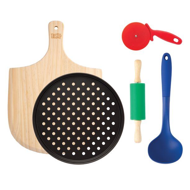 Tasty Kits Pizza Gadget Set, Includes Non-Stick Pizza Pan, Wood Serving Board, and Real Kid-Safe ... | Walmart (US)