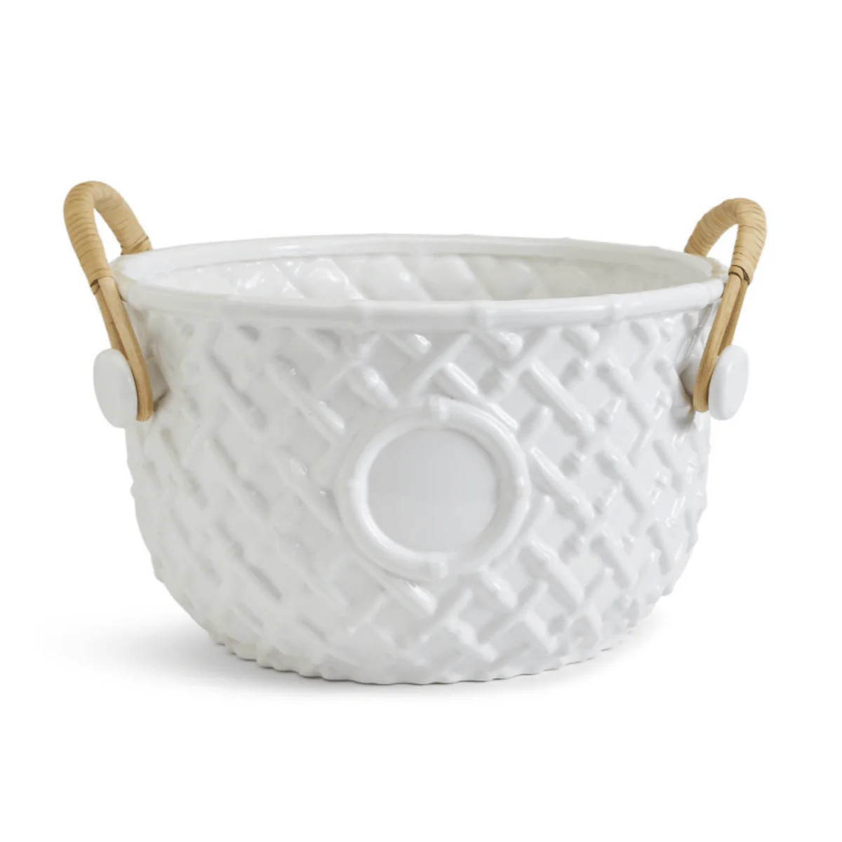 White Faux Bamboo Fretwork Party Bucket with Bamboo Handles | The Well Appointed House, LLC