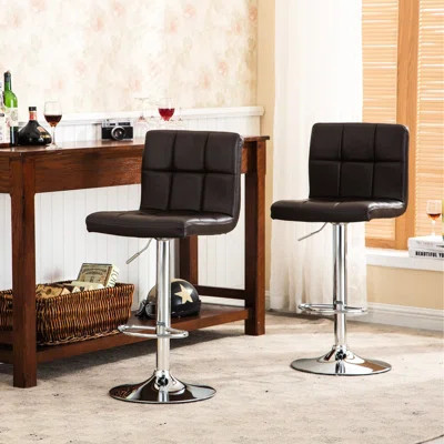 2 Brown Swivel Bar Stool . Hydraulic Adjustable Faux Leather Seat. Base And 360 Degree Rotation. Foam-Filled For Extra Comfort. 17.5W X 17.5D 35 - 43. | Wayfair North America