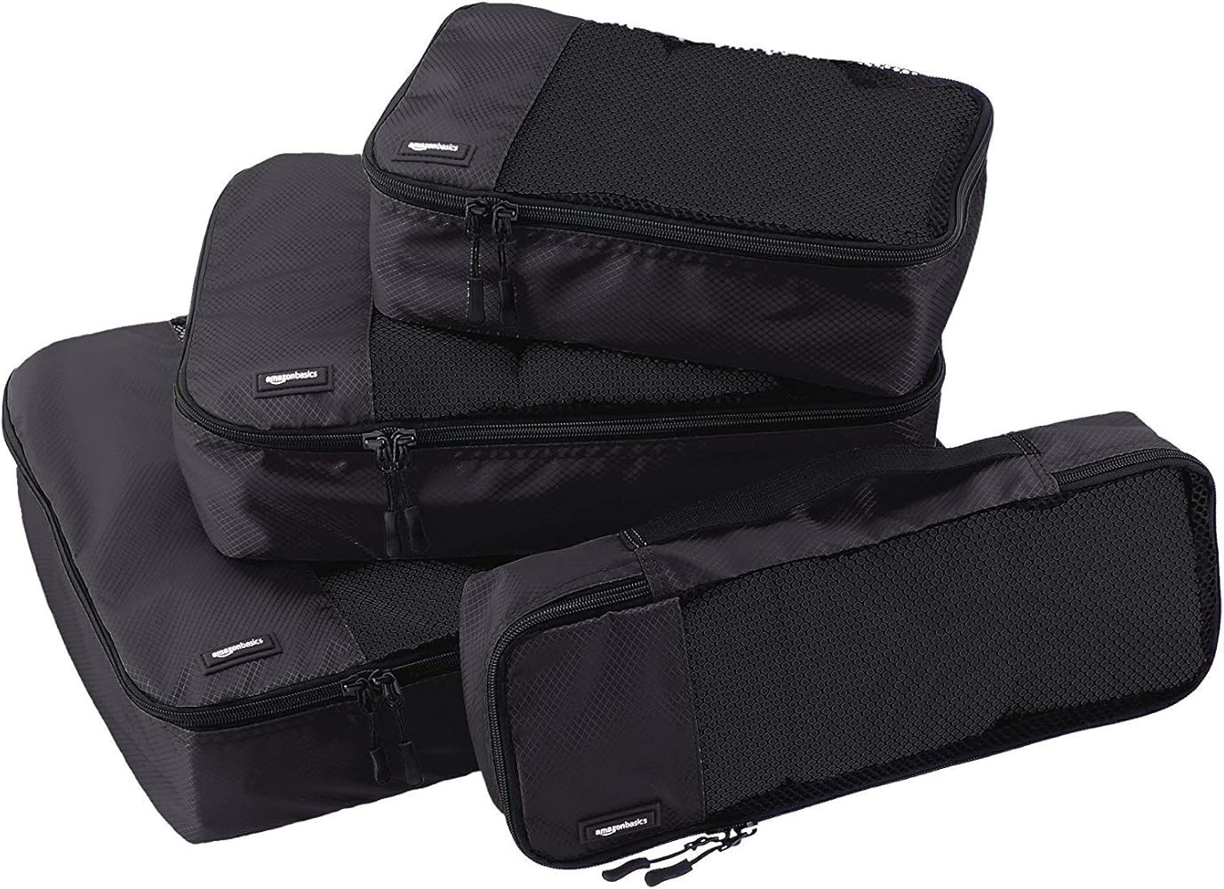 Amazon Basics 4 Piece Packing Travel Organizer Cubes Set, Black | Amazon (US)