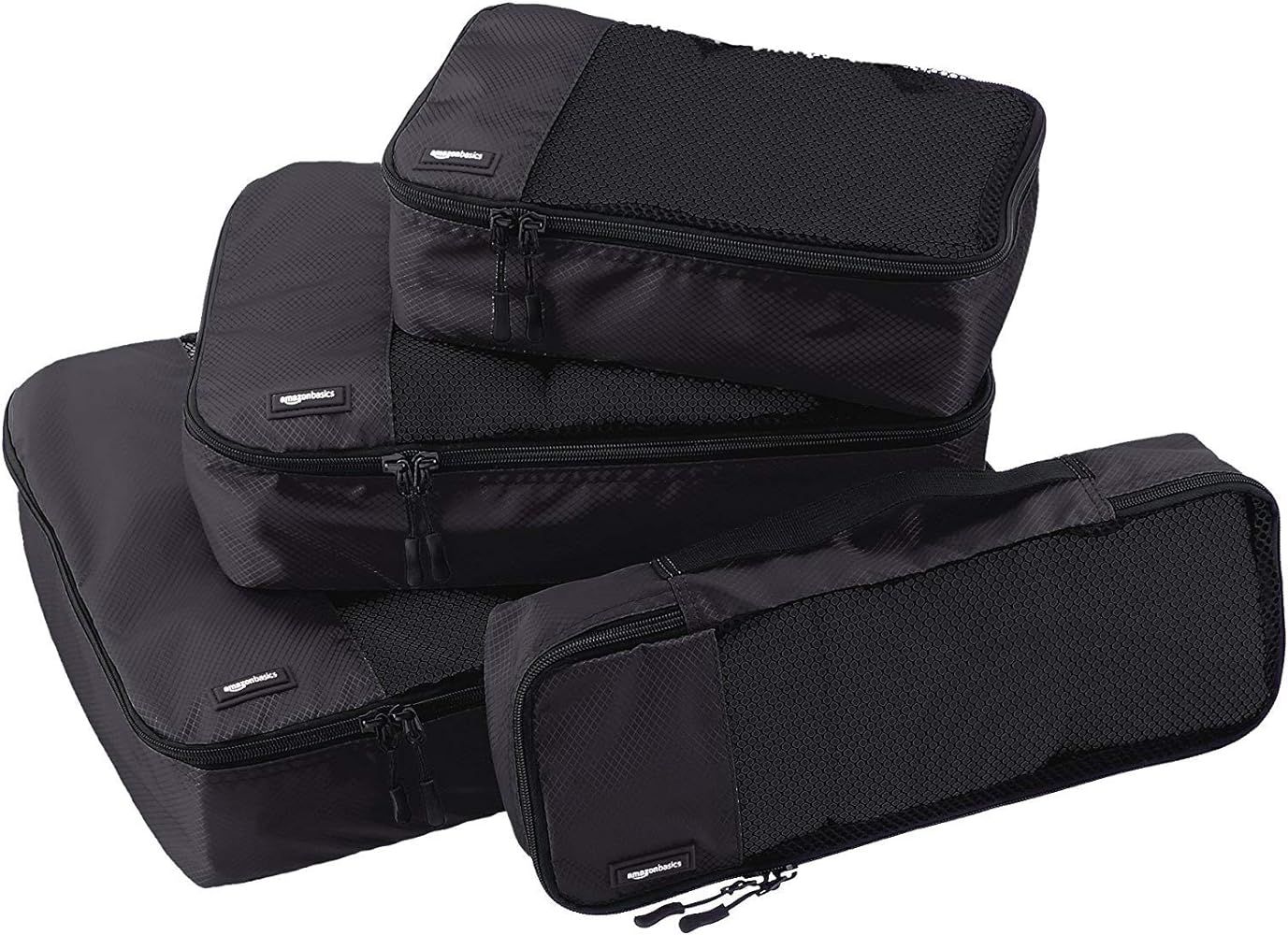 Amazon Basics 4 Piece Packing Travel Organizer Cubes Set, Black | Amazon (US)