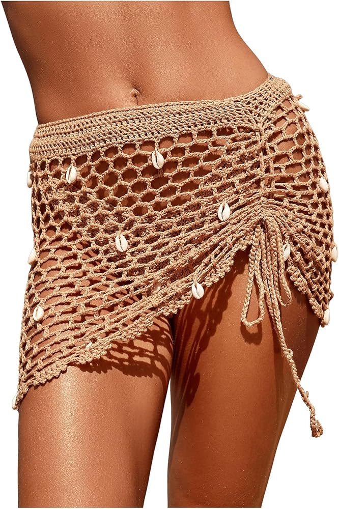 SHENHE Women's Sheer Crochet Hollow Out Shell Swimwear Swimsuit Cover Up Beach Skirt | Amazon (US)