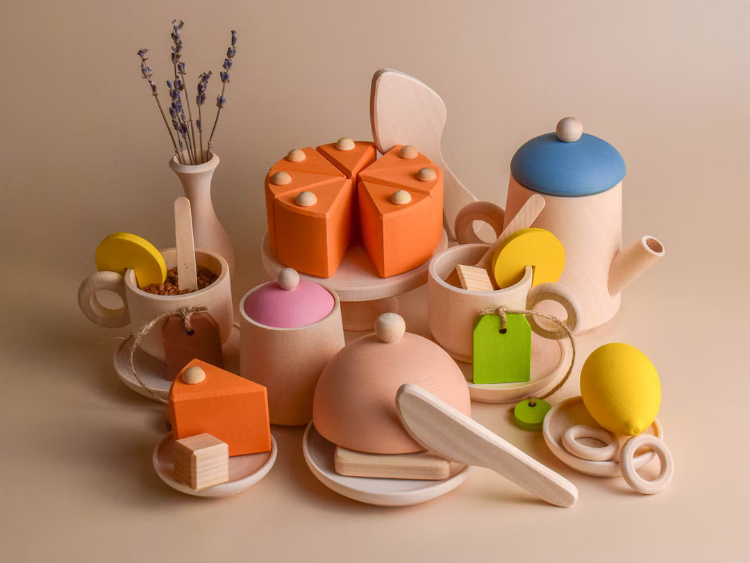 Wooden Tea Set for Toddler Playing, Wooden Toy Tea Set Kids, Wooden Play Kitchen Accessories, Tod... | Etsy (US)