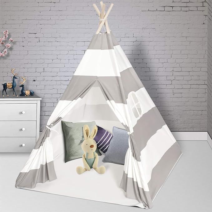 Wilhunter Teepee Play Tent for Kids with Floor Mat & Window & Carry Bag, Foldable Canvas Teepee G... | Amazon (US)
