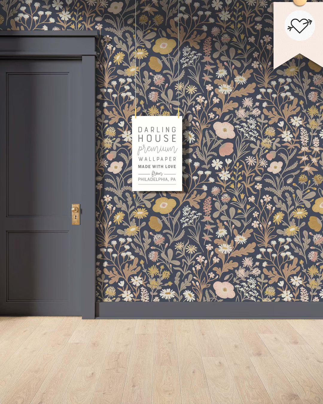 Large Navy Blue Floral Wallpaper | Removable Peel Stick | Colorful Dark Botanical Wall Mural | Mo... | Etsy (US)