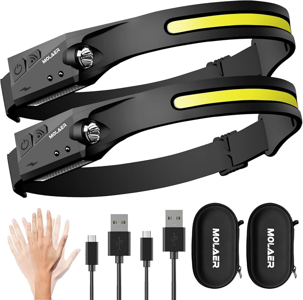 LED Headlamp Rechargeable Flashlight, 2-Pack 230° Wide Beam Headlight with Motion Sensor, Lightw... | Amazon (US)