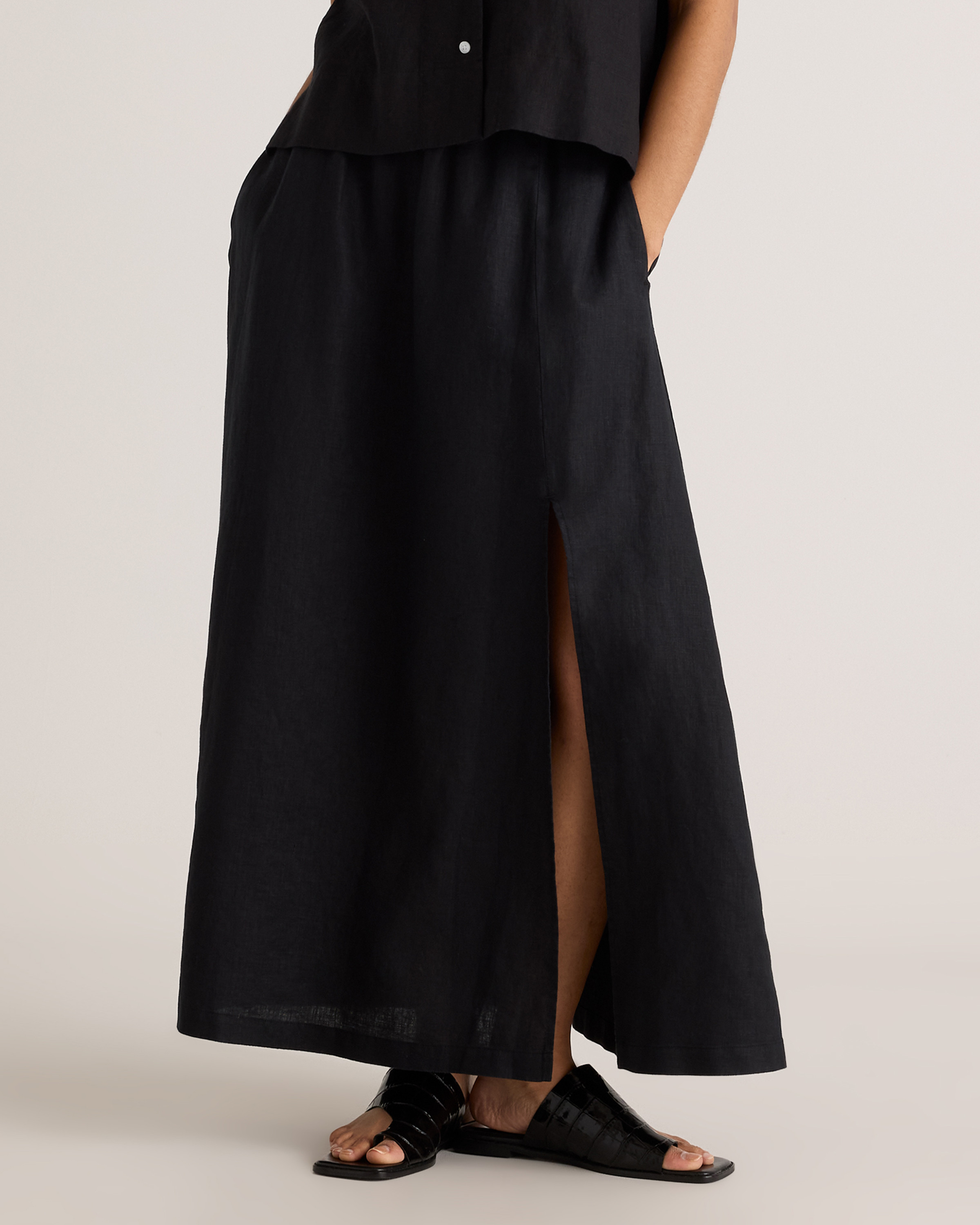 Quince | Women's 100% European Linen Maxi Skirt in Black, Size XL | Quince