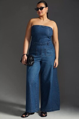 Anthropologie The Skipper Strapless Denim Wide-Leg Jumpsuit by Pilcro Size16W  | eBay | eBay US