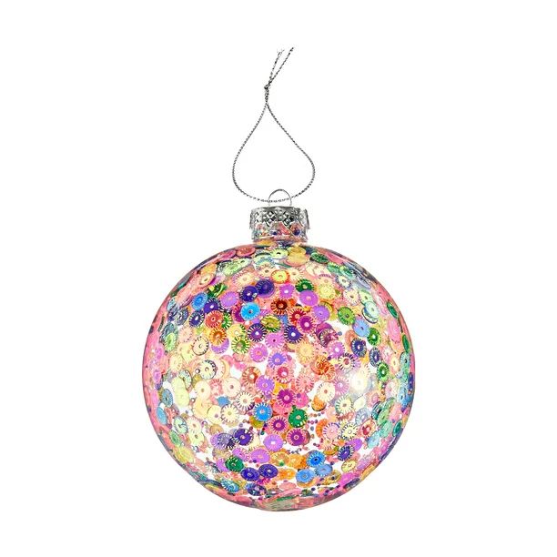 Holiday Time Multicolor Sequin 90mm Glass Ball Christmas Ornament Set, 4 Pack | Walmart (US)