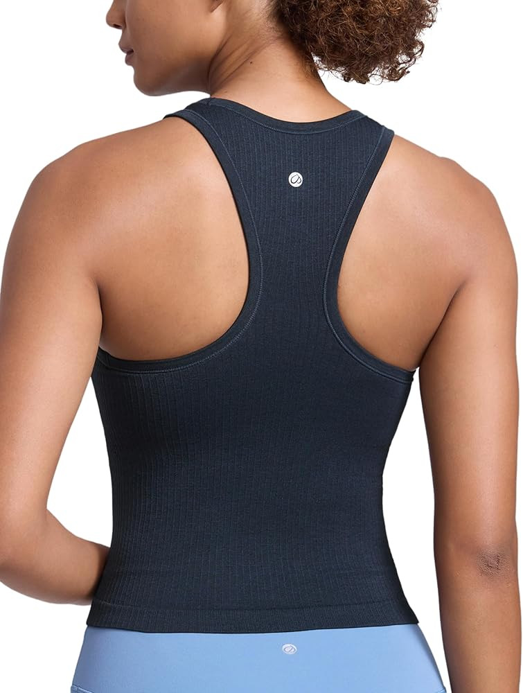 CRZ YOGA Seamless Ribbed High Neck Tank Top for Women - Sleeveless Crop Yoga Workout Shirt with B... | Amazon (US)