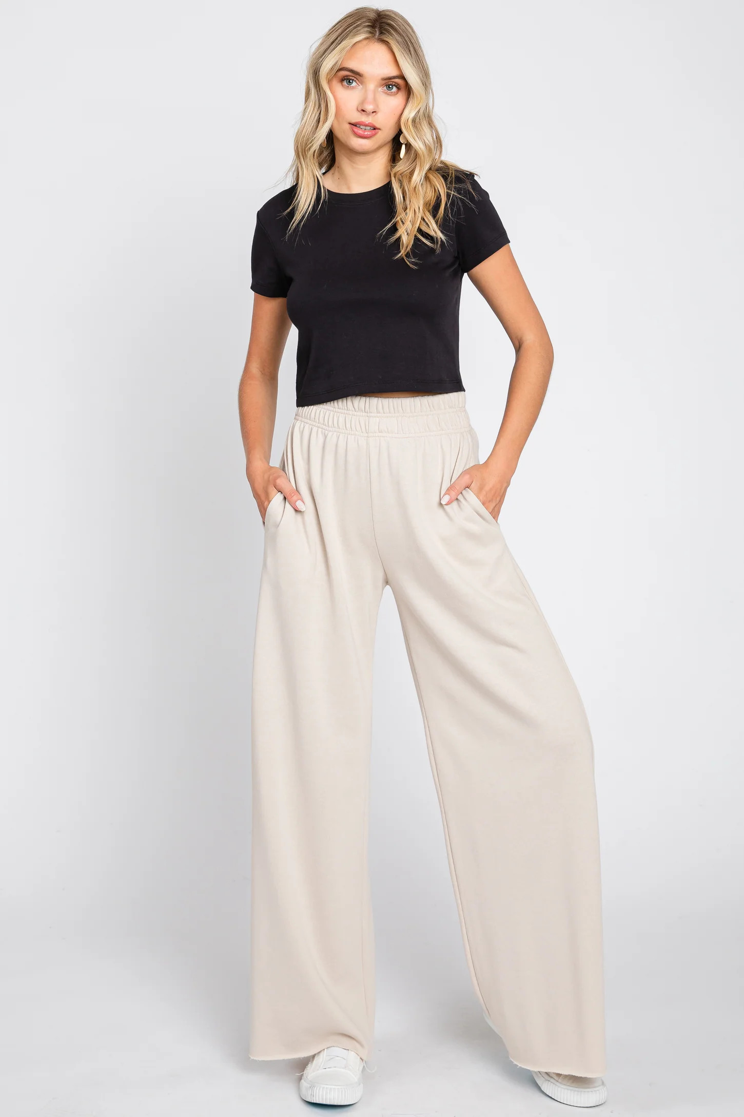 Beige Soft Fleece Wide Leg Lounge Pants | PinkBlush Maternity