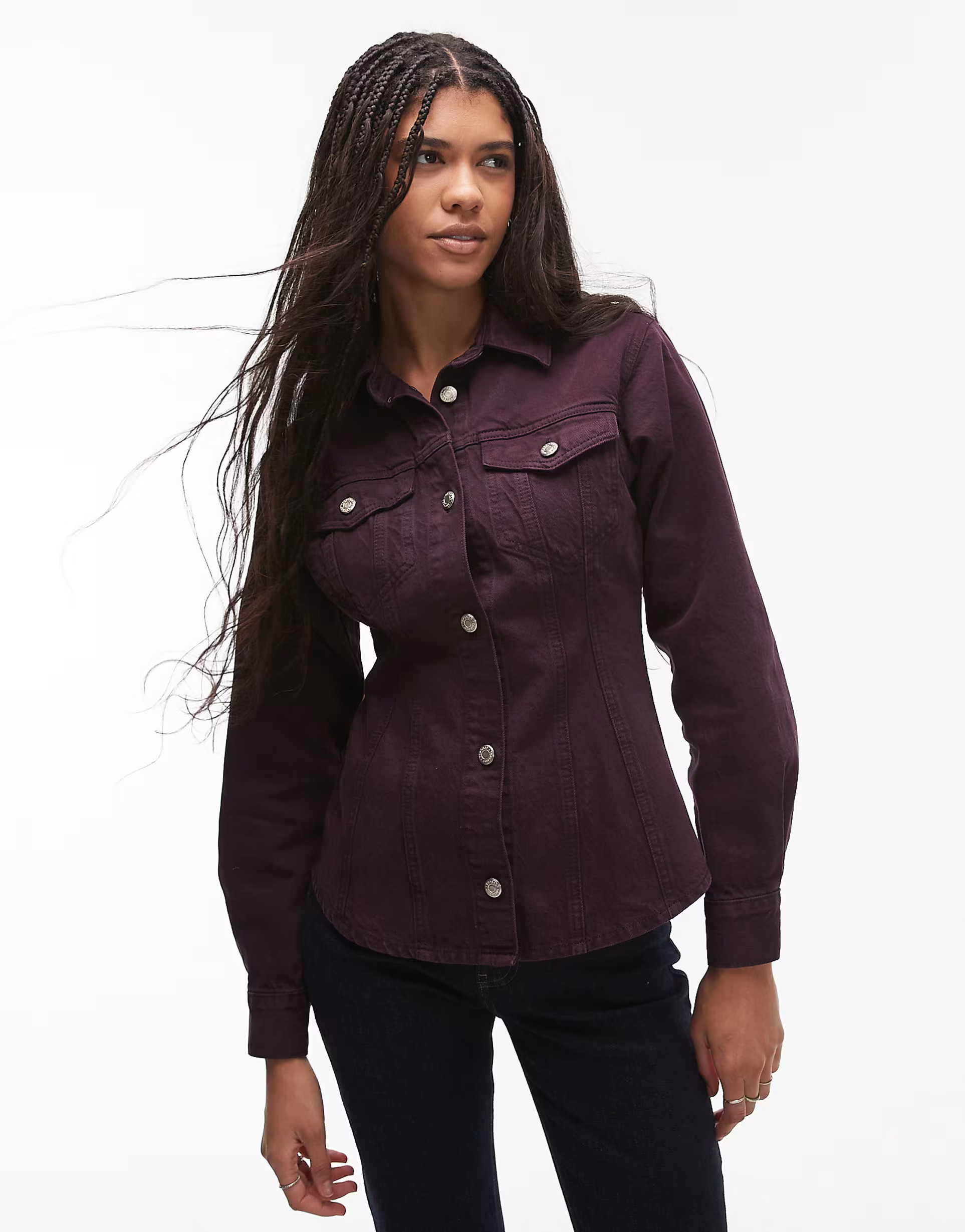 Topshop denim cinch shirt in oxblood | ASOS | ASOS (Global)