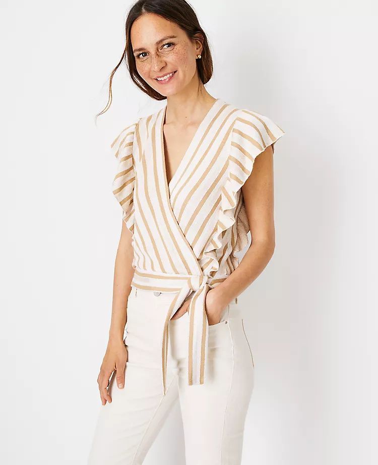 Striped Jacquard Ruffle Wrap Sweater | Ann Taylor | Ann Taylor (US)