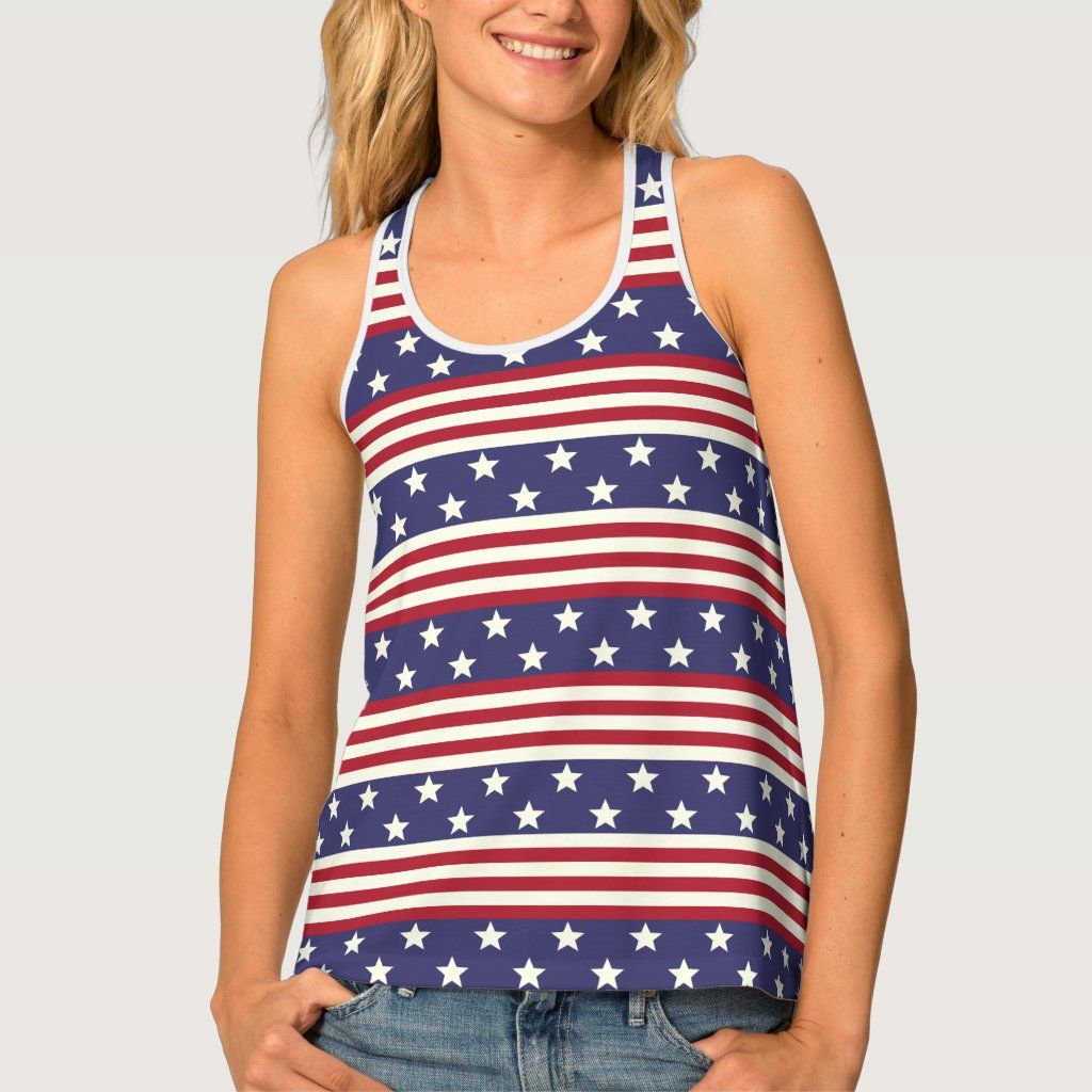 Stars and Stripes American Flag USA Patriotic Tank Top, Women's, Size: Large, Midnight Blue / Rosy B | Zazzle