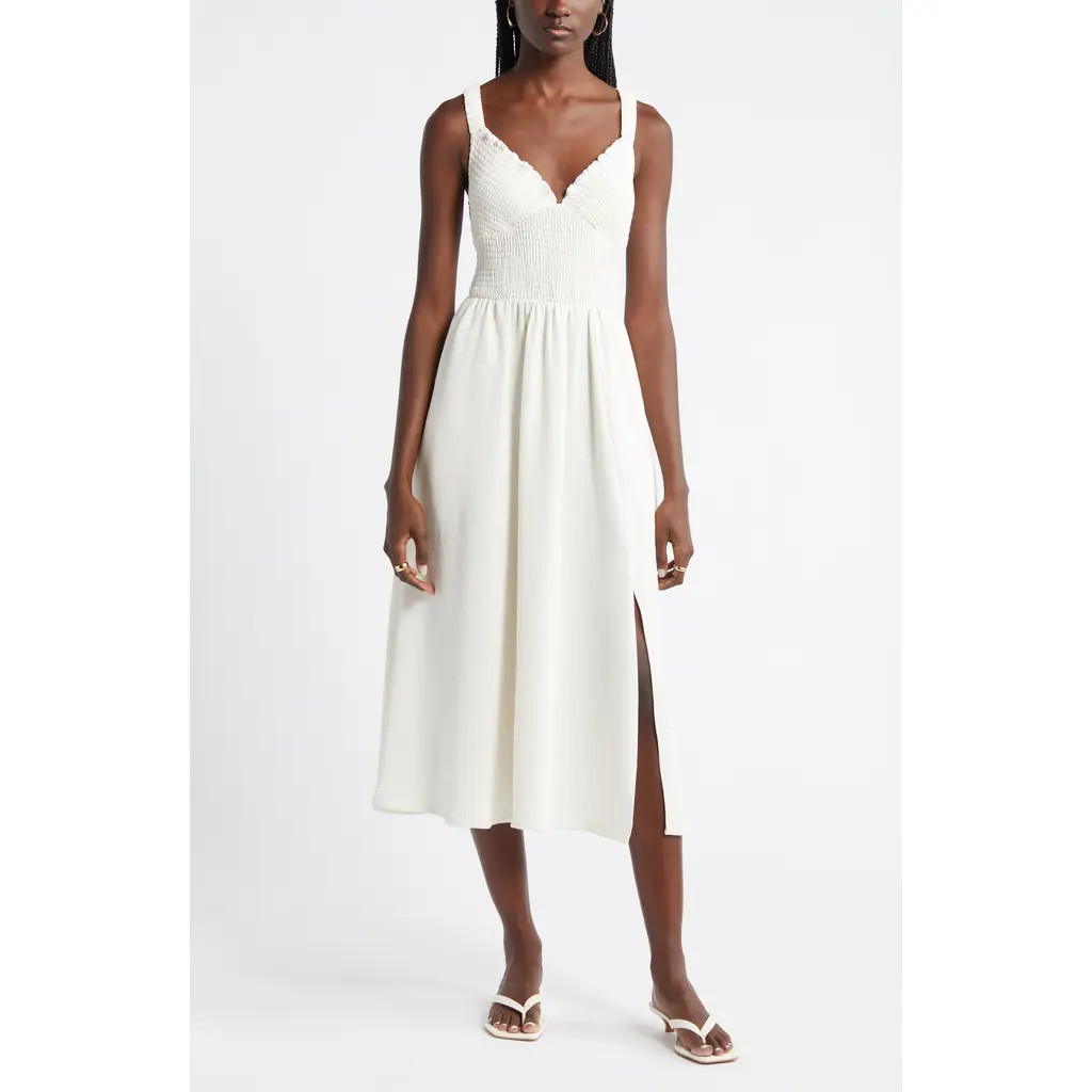 Nordstrom Smocked Bodice Sleeveless Midi Dress in Ivory Pristine at Nordstrom, Size Xx-Small | Nordstrom