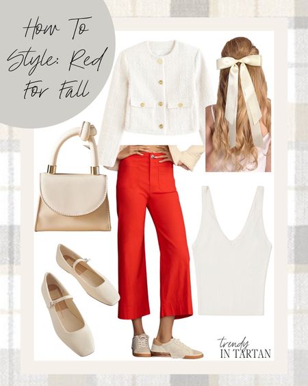 How to style red for fall! Fall outfit, fall fashion

Tweed jacket on sale for 20% off!

Trousers, hair bow, tweed jacket, cropped jacket, sweater tank top, ballet flats, white purse, Mary janes

#LTKSeasonal #LTKmidsize #LTKSale