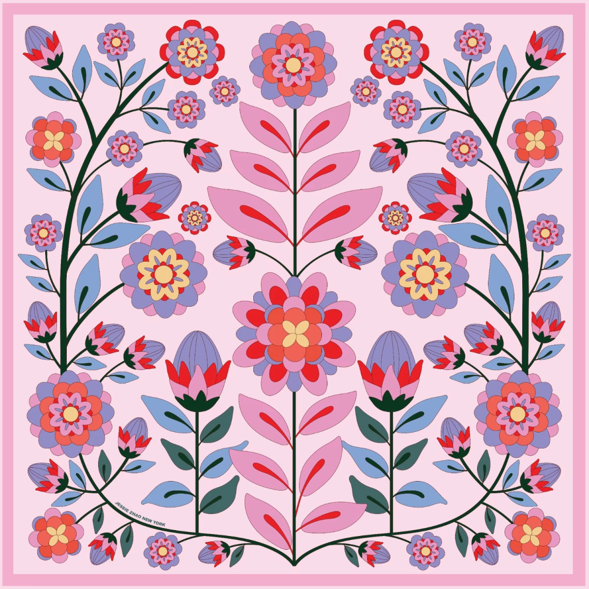 Silk Scarf Of Pink Garden | Wolf & Badger (US)