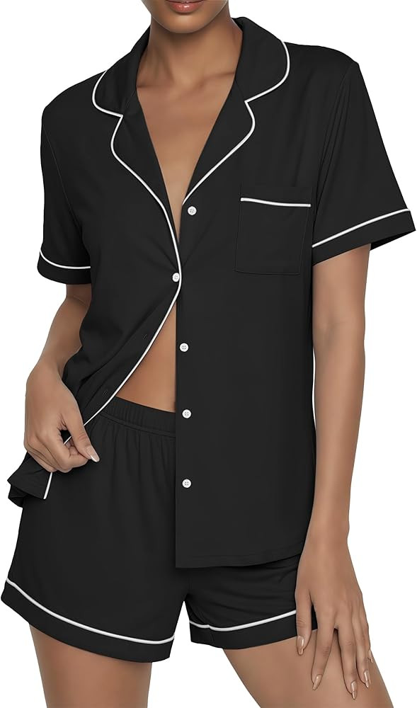 Ekouaer Womens Pajama Sets Button Up Summer Pjs 2 Piece Short Sleeve Sleepwear Lounge Set S-XXL | Amazon (US)