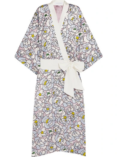 Olivia von Halle - Queenie Dione Floral-print Silk-satin Robe - Sky blue | NET-A-PORTER (UK & EU)