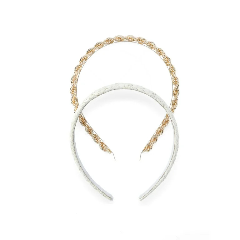 Time and Tru Women’s Raffia and Chain Headband Set, 2-Piece | Walmart (US)