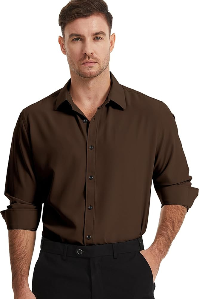 Demofair Men's Dress Shirts Solid Wrinkle-Free Long Sleeve Button Down Shirt Regular Fit Formal S... | Amazon (CA)