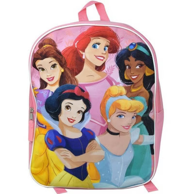 Disney Princesses 15" Pink School Backpack for Girls with Ariel, Belle, Jasmine, Snow White, and Cinderella | Target
