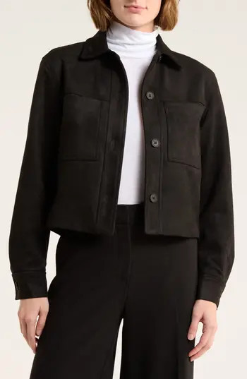 T Tahari Crop Faux Suede Jacket in Black at Nordstrom Rack, Size Small | Nordstrom Rack