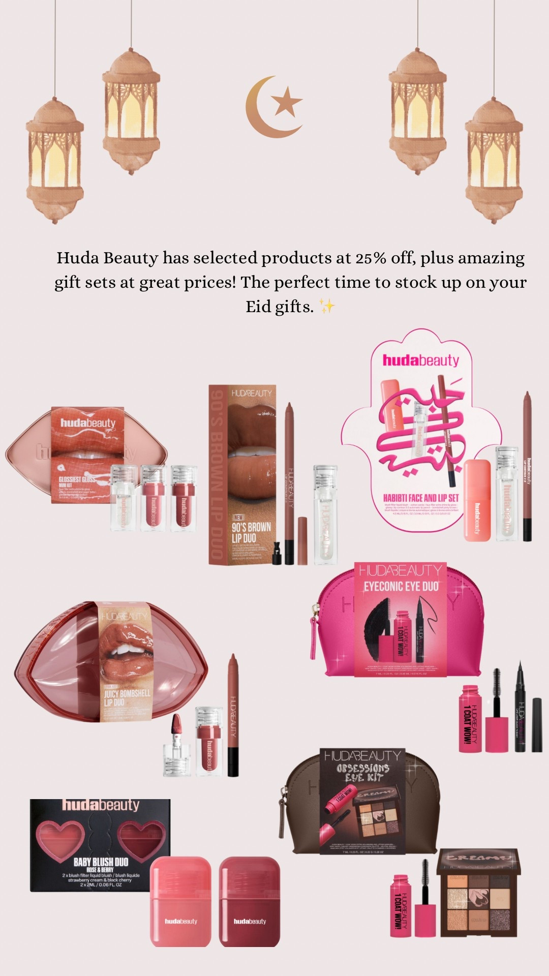 Huda Beauty has selected products at 25% off, plus amazing gift sets at great prices! The perfect time to stock up on your Eid gifts or finally try those wishlist favorites. ✨ ✨

•I wear foundation in the shade butter pecan.
•favourite lipstick shade for Asian complexion- wedding day paired with warm brown lip liner. 
• lipgloss in bombshell great for day wear. 
•mascara holds lashes up all day, leaving your lashes looking fuller and longer. 
• bake powder in banana bread, for brightening under the eyes and touching up make up. 

#LTKgiftguide #LTKsale #LTKbeauty