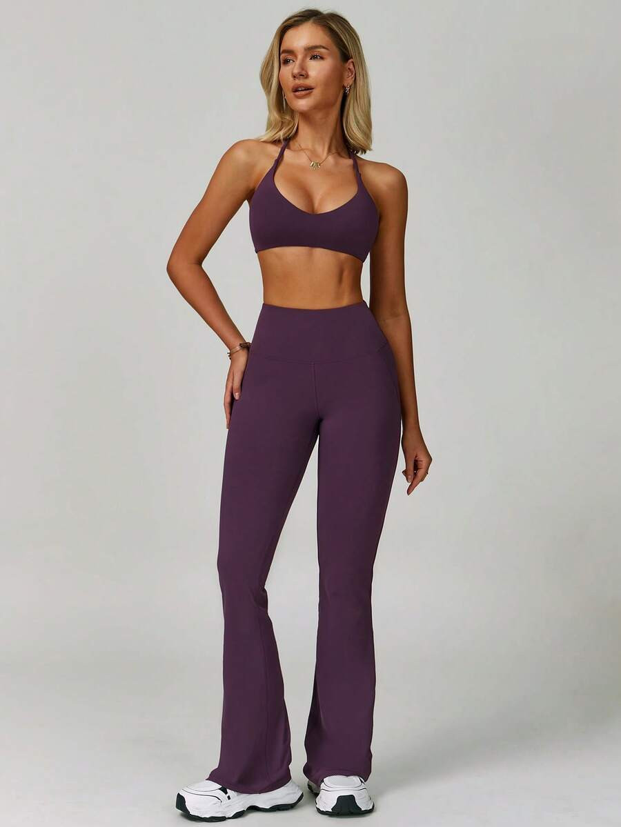MASKERT Conjunto de 2 piezas para mujer, conjunto de chaleco para yoga y ejercicio, conjunto de traje de ejercicio ajustado para correr, conjunto de traje de fitness, cómodo y amigable con la piel para el hogar | SHEIN