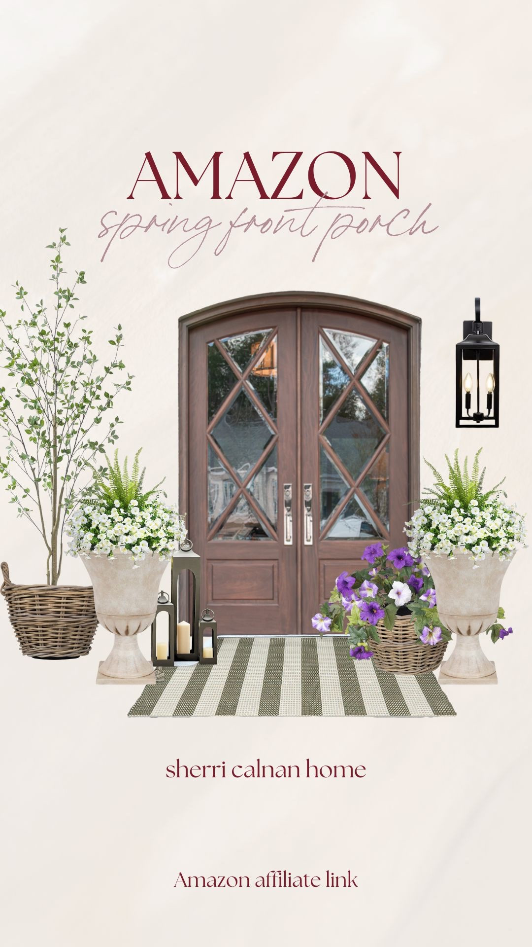 Amazon spring front porch decor styled with classic urn planters, black lantern sconces, striped outdoor rug, woven baskets, and fresh florals for timeless curb appeal.

Amazon front porch decor, spring porch styling, outdoor urn planters, black lantern sconce, striped outdoor rug, woven porch baskets, faux spring flowers, classic exterior decor, neutral outdoor styling, curb appeal ideas, sherricalnanhome

#LTKfindsunder100 #LTKhome 

#LTKSeasonal