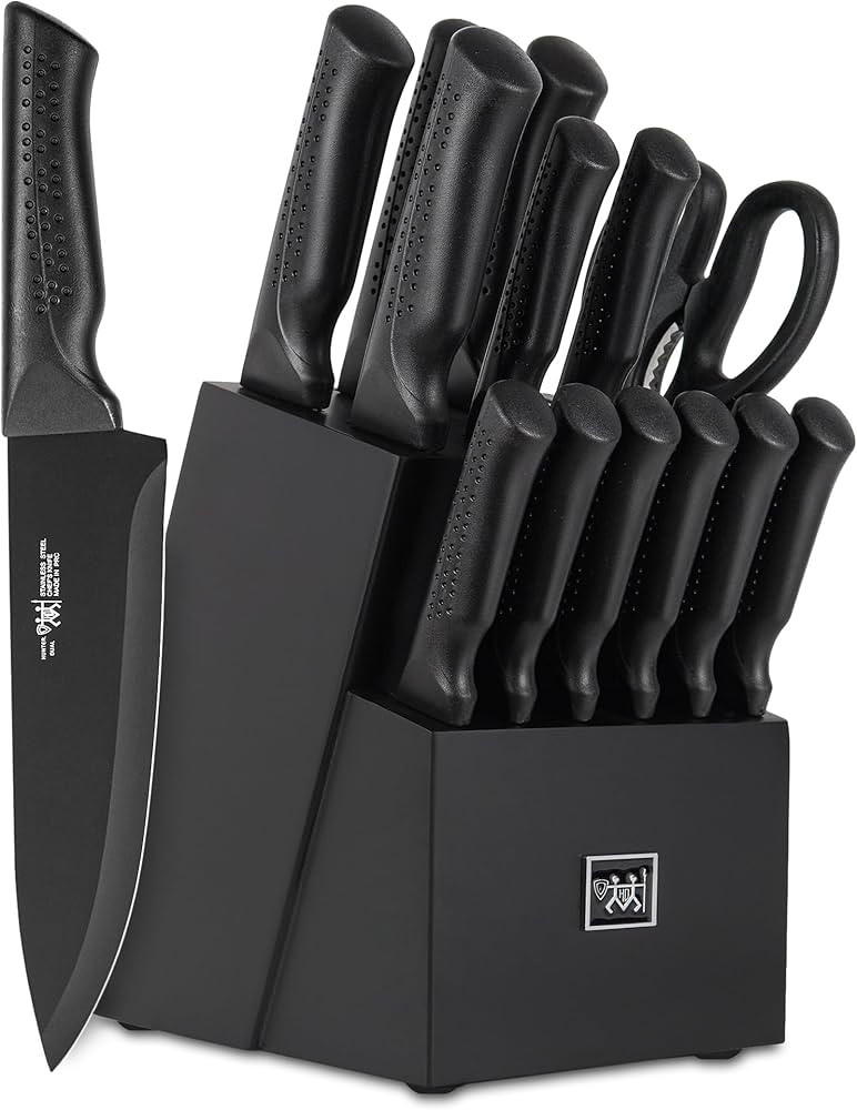 Knife Set, 15 Pcs Kitchen Knife Set with Block Self Sharpening, Dishwasher Safe, 6 Steak Knives, ... | Amazon (US)
