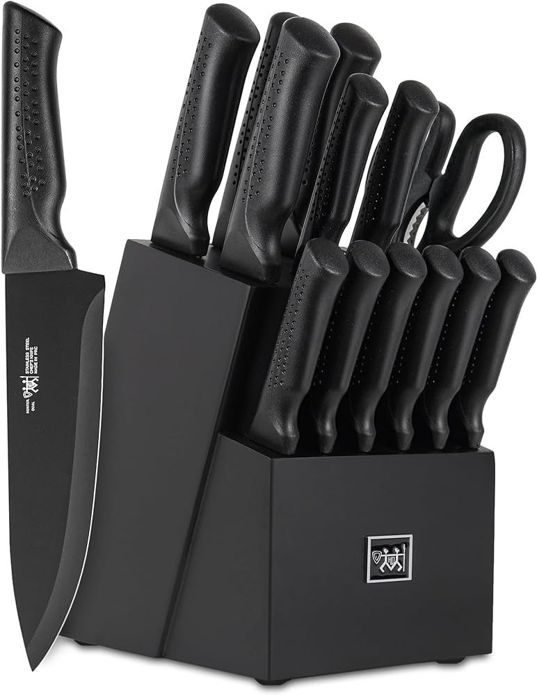 knife set, 15 Pcs Black knife sets for kitchen with block Self Sharpening, Dishwasher Safe, 6 Ste... | Amazon (US)
