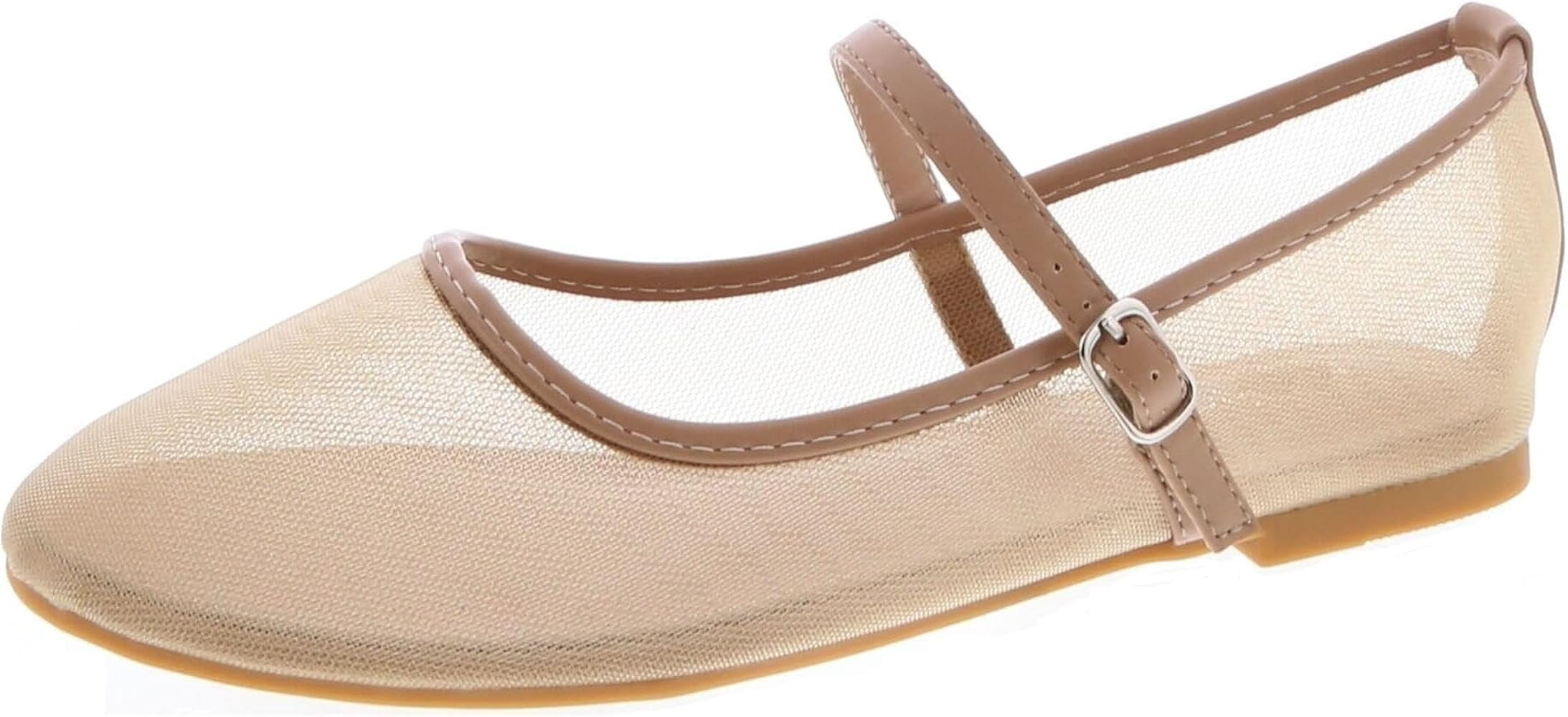 TruFox Women's Mesh Ballet Flats Buckle Strap Comfortable Ballerina Shoes Flats | Amazon (US)