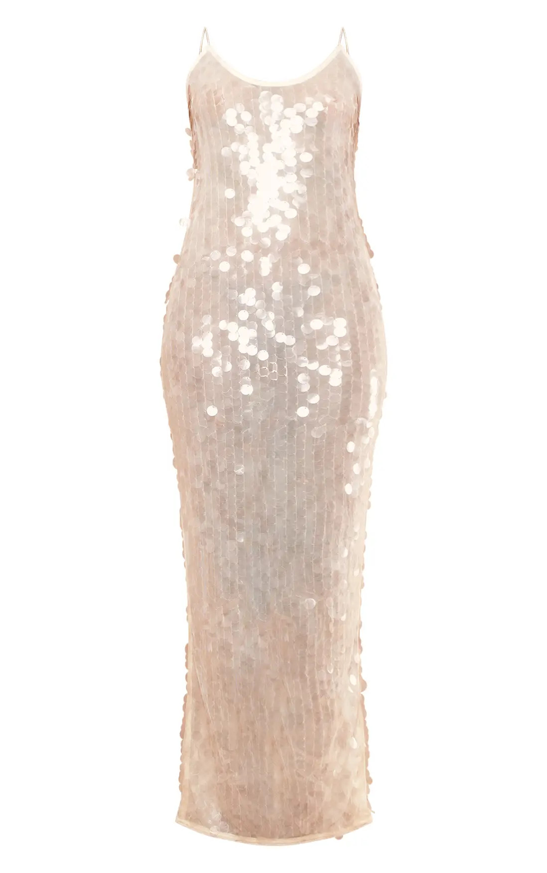 Cream Sheer Sequin Sheer Maxi Dress | PrettyLittleThing USA | PrettyLittleThing US
