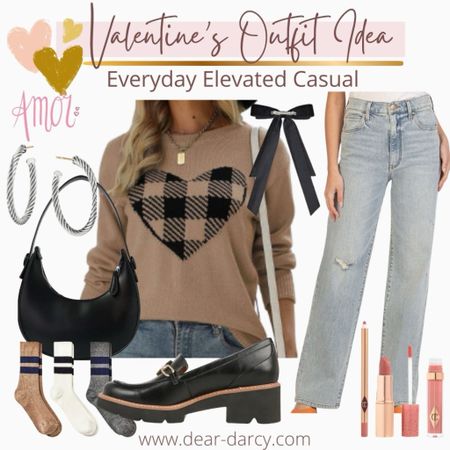 Neutral Valentines outfit🖤 

How cute is this neutral look🖤

Amazon finds

Sweater fits tts 
Chunky platform loafers tts

- Great Straight leg jeans fit tts

🖤Cute details 
Thin hair bow
A cute sock  set (best seller)

A black saddle bag  (designer dupe)

Dupe designer earrings 

Charlotte Tilbury lip set 


#LTKGiftGuide #LTKstyletip #LTKfindsunder50