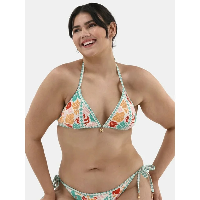 No Boundaries Women's Surf Kitschy Binding Triangle Bikini Top, Sizes XXS-XXL | Walmart (US)