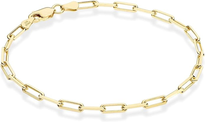Miabella Solid 18K Gold Over Sterling Silver Italian 3mm Paperclip Link Chain Bracelet for Women ... | Amazon (US)