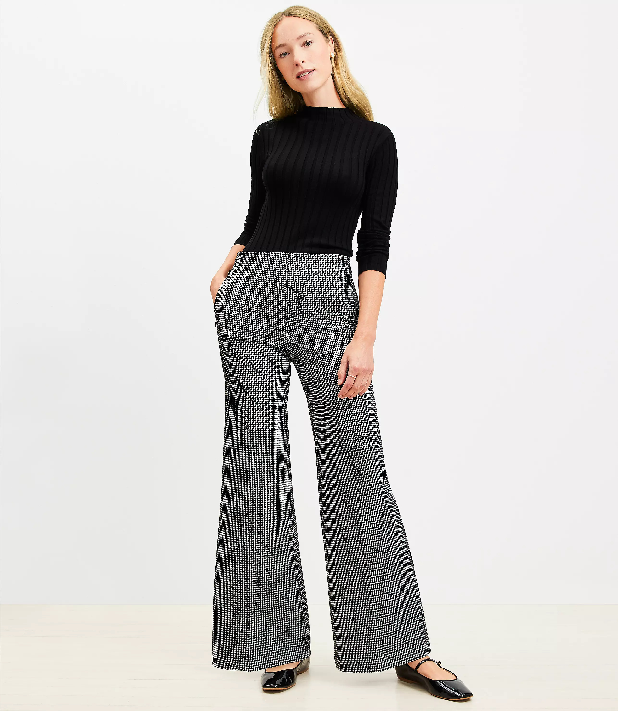 Ponte Wide Leg Pants in Houndstooth | LOFT